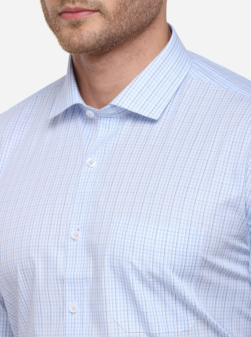 Sky Blue Checked Regular Fit Formal Shirt | JadeBlue