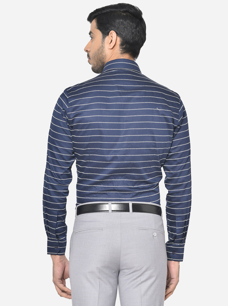 Midnight Blue & White Striped Slim Fit Party Wear Shirt | JB Studio