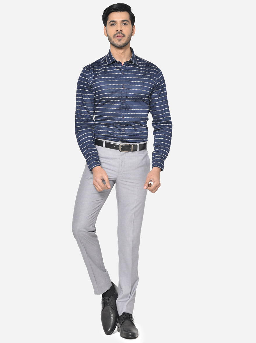 Midnight Blue & White Striped Slim Fit Party Wear Shirt | JB Studio