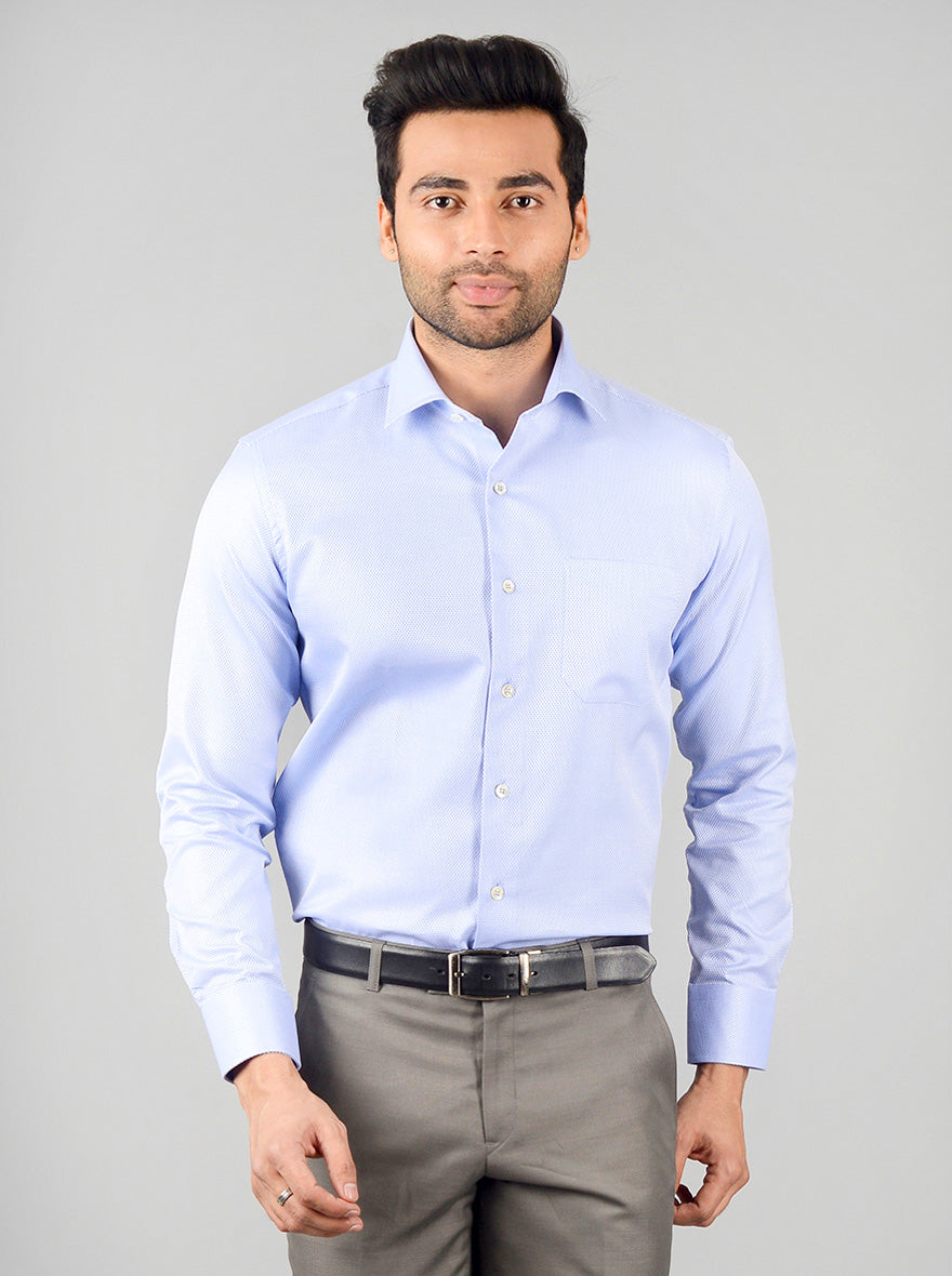 Sky Blue Self Textured Slim Fit Formal Shirt | JadeBlue