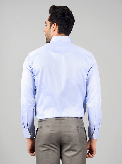 Sky Blue Self Textured Slim Fit Formal Shirt | JadeBlue
