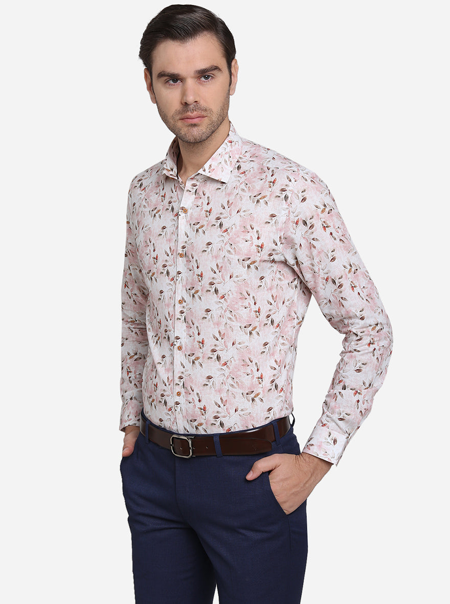 Ice Pink Printed Slim Fit Party Wear Shirt | JB Studio