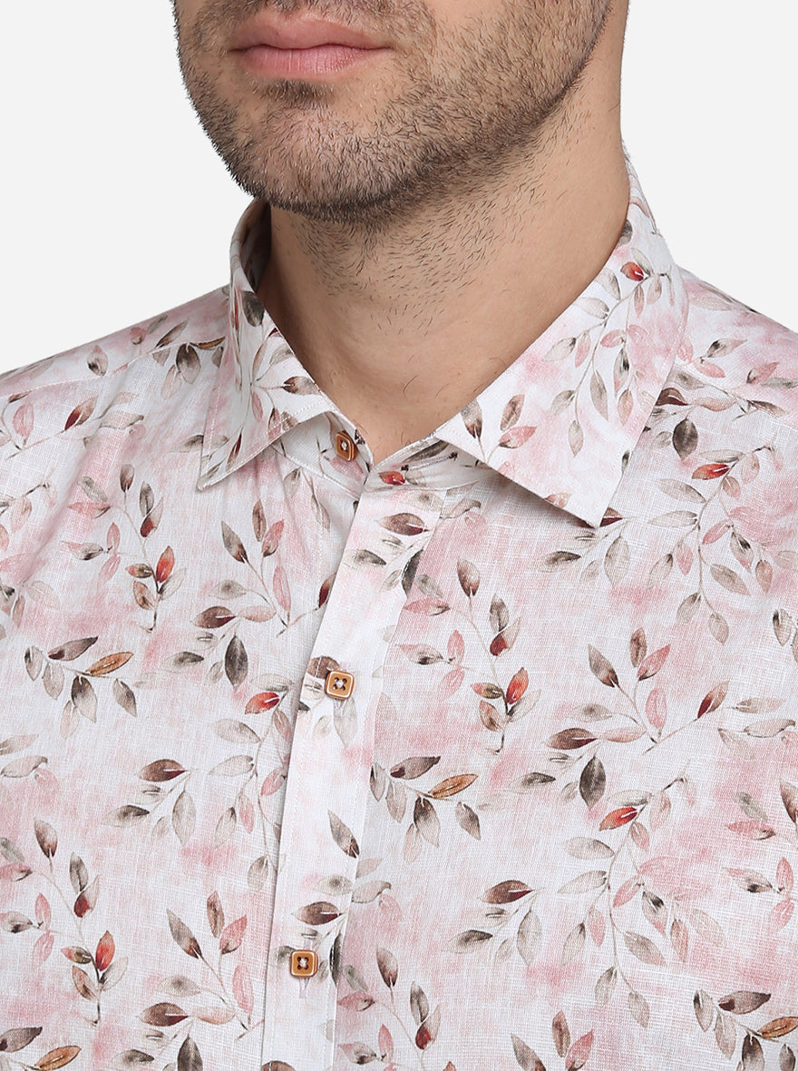 Ice Pink Printed Slim Fit Party Wear Shirt | JB Studio