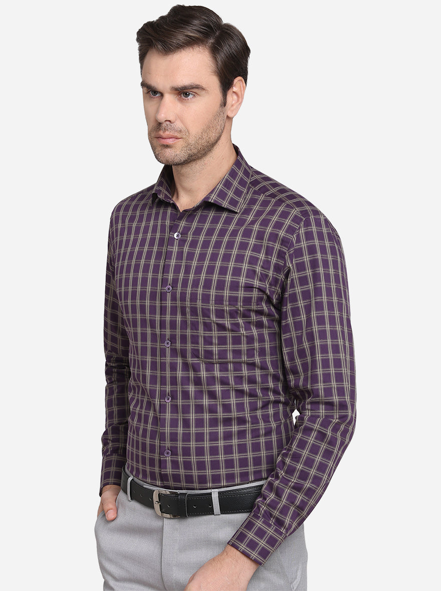 Purple & Cream Checked Slim Fit Formal Shirt | Metal