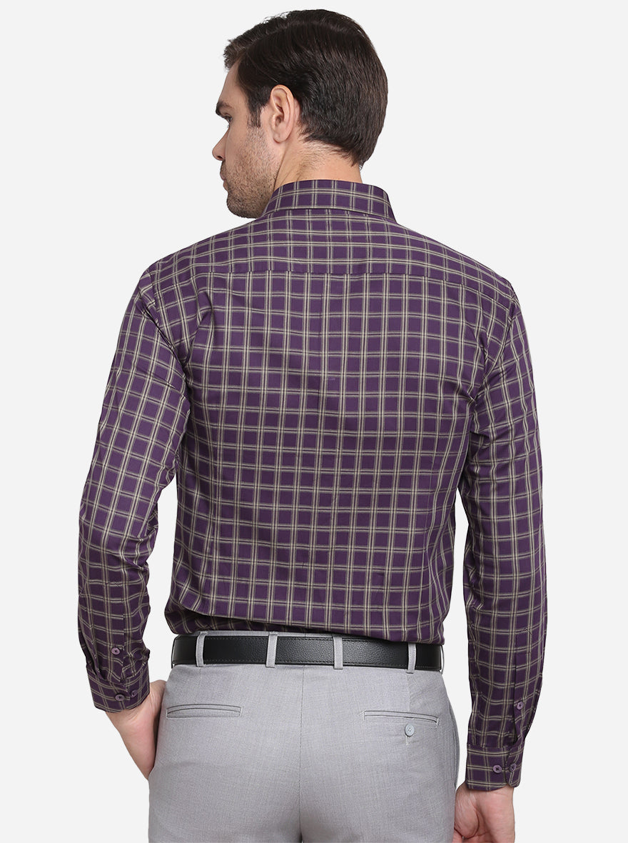 Purple & Cream Checked Slim Fit Formal Shirt | Metal