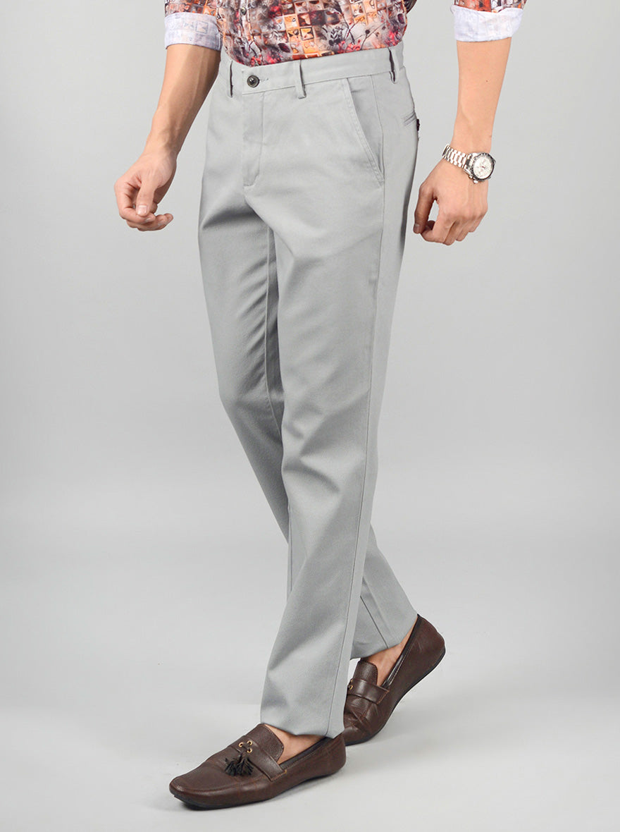 Pewter Grey Solid Slim Fit Casual Trouser | JB Sport