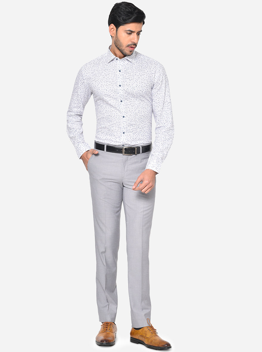 White & Blue Printed Slim Fit Party Wear Shirt | JB Studio