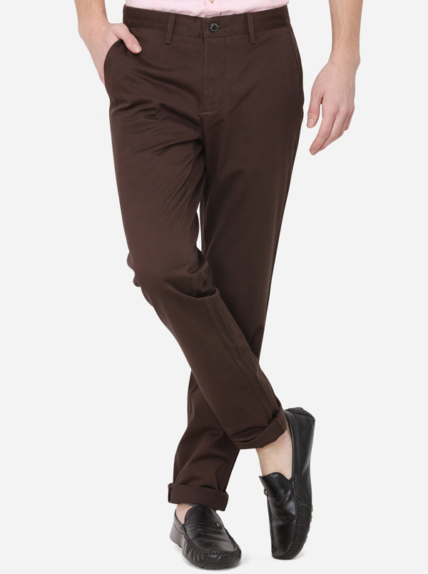 Brown Solid Uno Fit Casual Trouser | JadeBlue Sport