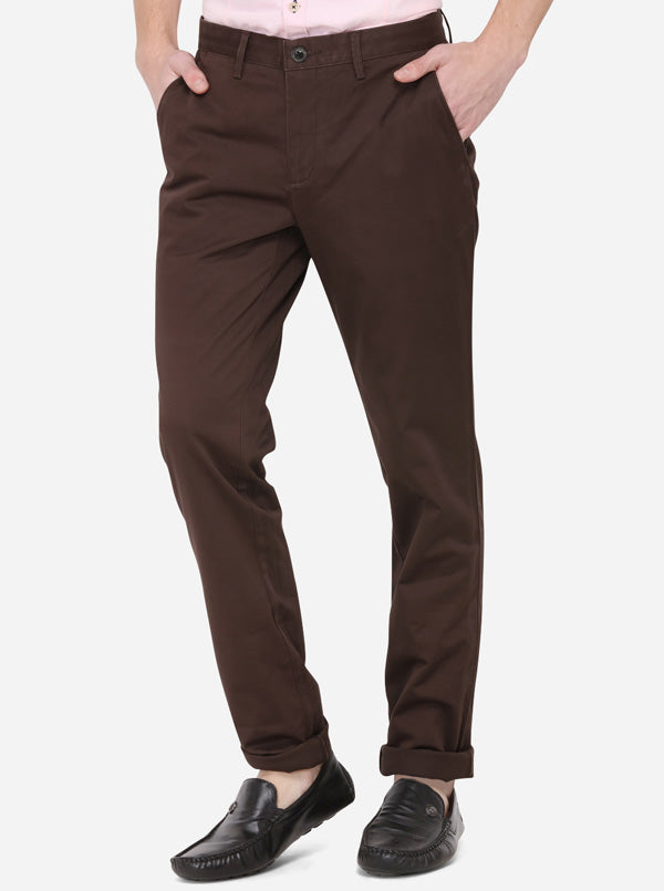 Brown Solid Uno Fit Casual Trouser | JadeBlue Sport