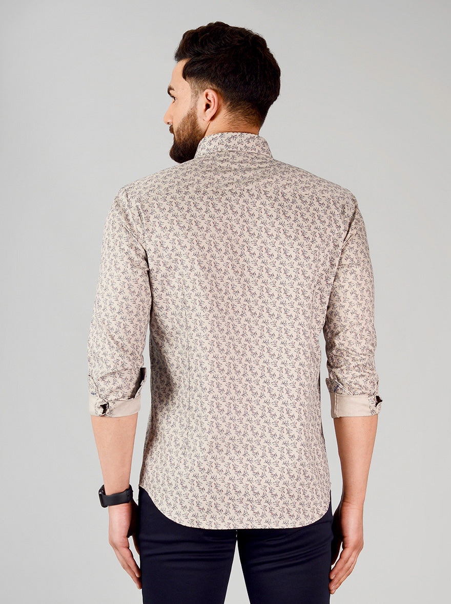 Cement Brown & Blue Printed Slim Fit Formal Shirt | JadeBlue