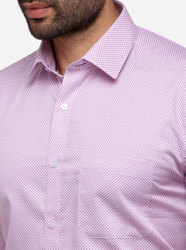 White & Pink Printed Regular Fit Formal Shirt | Greenfibre