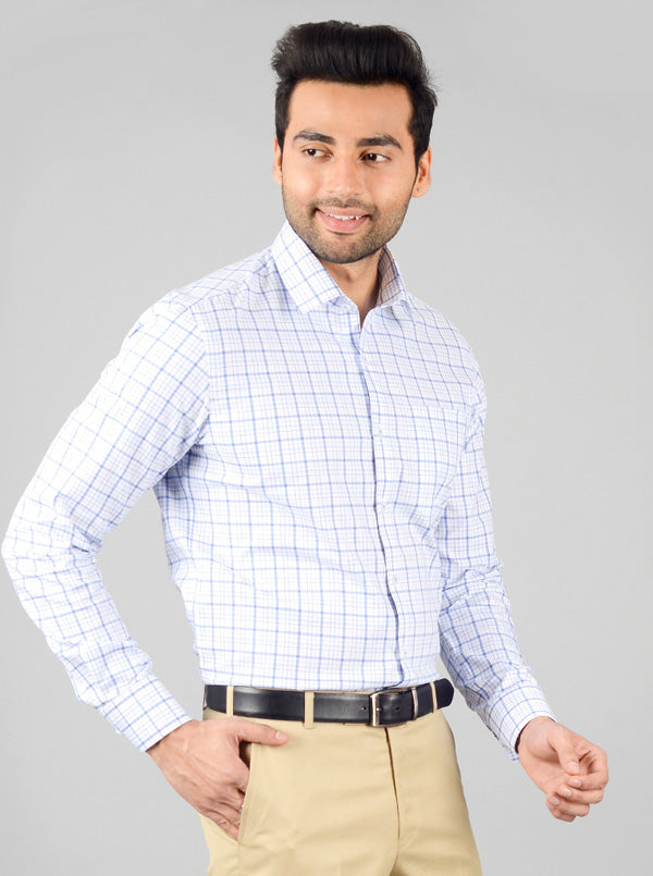 White & Blue Checked Slim Fit Formal Shirt | JadeBlue