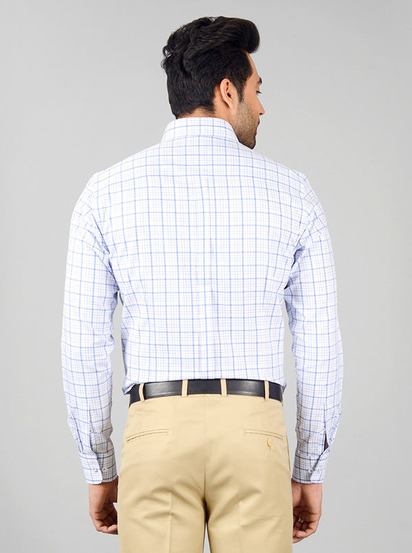 White & Blue Checked Slim Fit Formal Shirt | JadeBlue