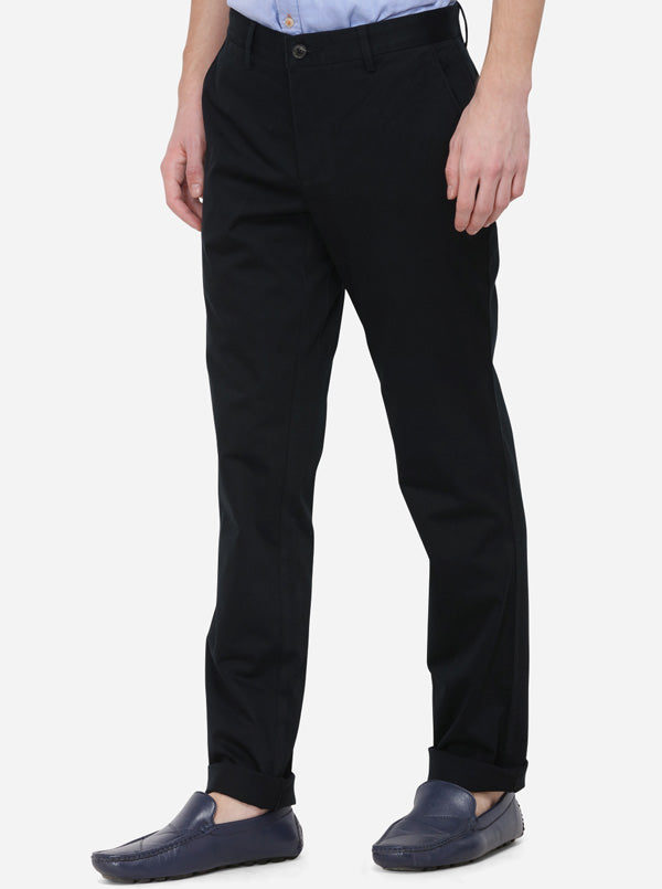 Dark Blue Solid Uno Fit Casual Trouser | JadeBlue Sport
