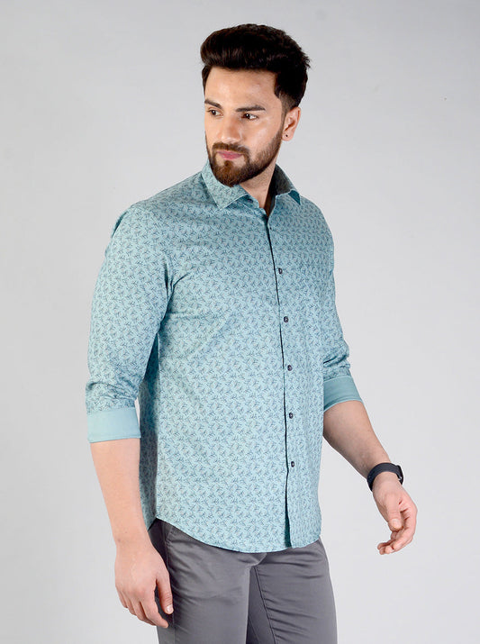 Mineral Blue Printed Slim Fit Formal Shirt | JadeBlue