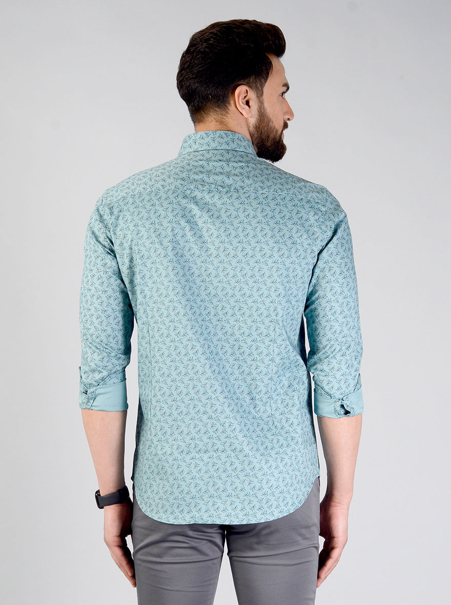 Mineral Blue Printed Slim Fit Formal Shirt | JadeBlue