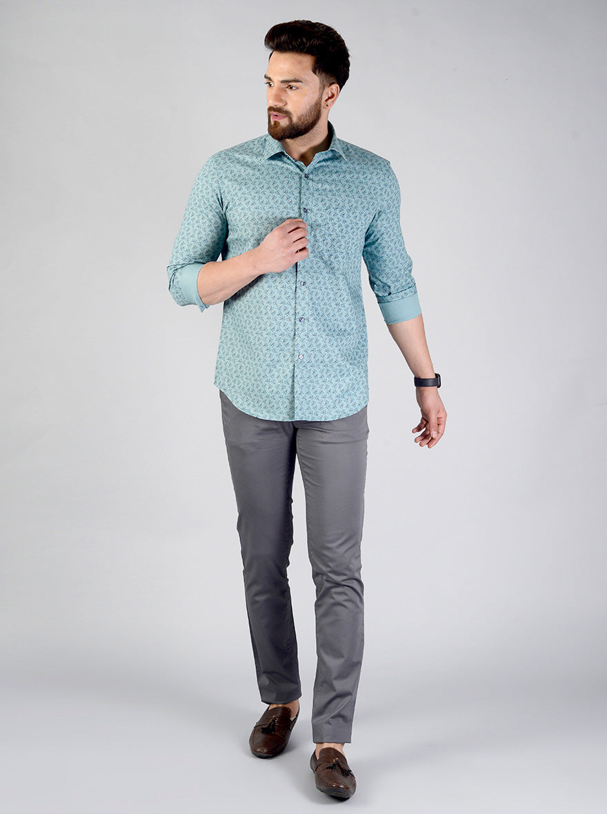 Mineral Blue Printed Slim Fit Formal Shirt | JadeBlue