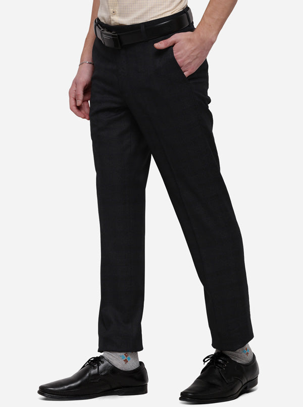 Grey Checked Slim Fit Formal Trouser | Metal