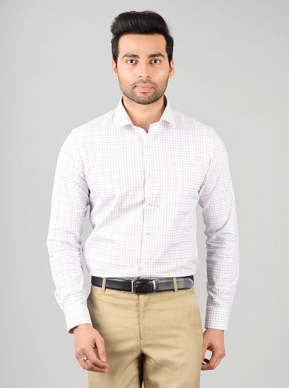 White & Blue Checked Slim Fit Formal Shirt | JadeBlue