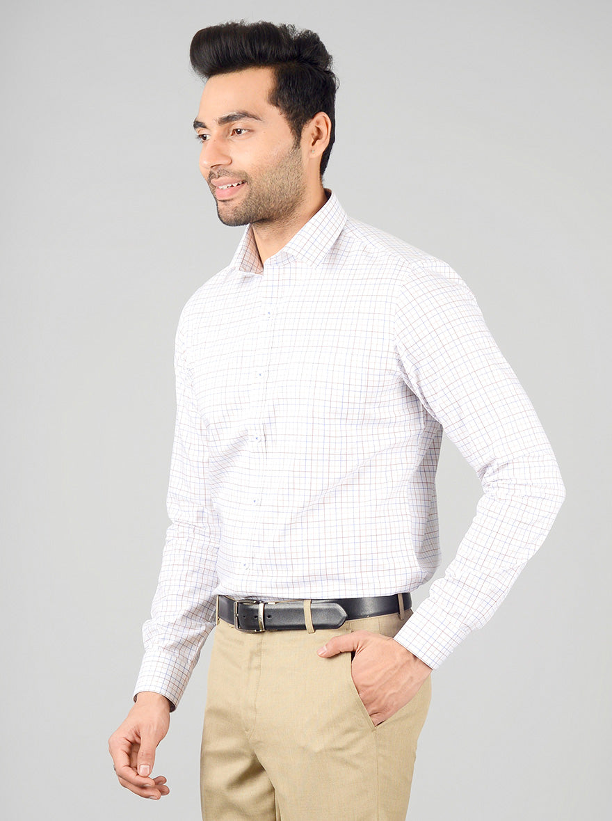 White & Blue Checked Slim Fit Formal Shirt | JadeBlue