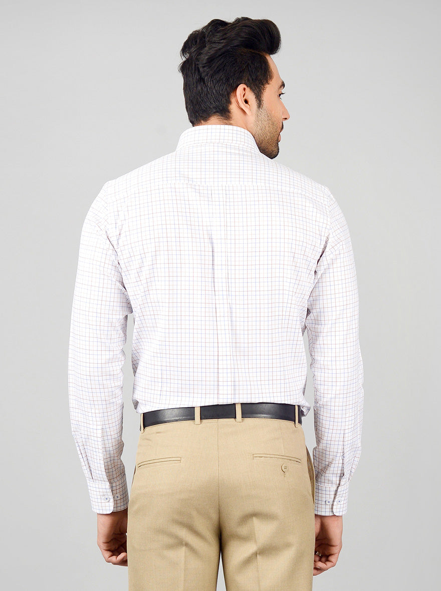 White & Blue Checked Slim Fit Formal Shirt | JadeBlue