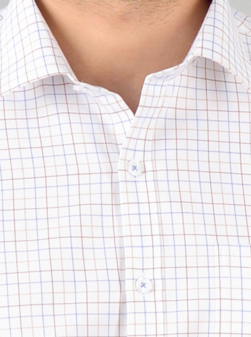 White & Blue Checked Slim Fit Formal Shirt | JadeBlue