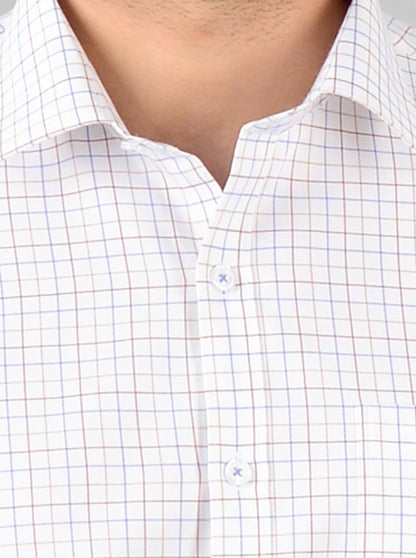White & Blue Checked Slim Fit Formal Shirt | JadeBlue