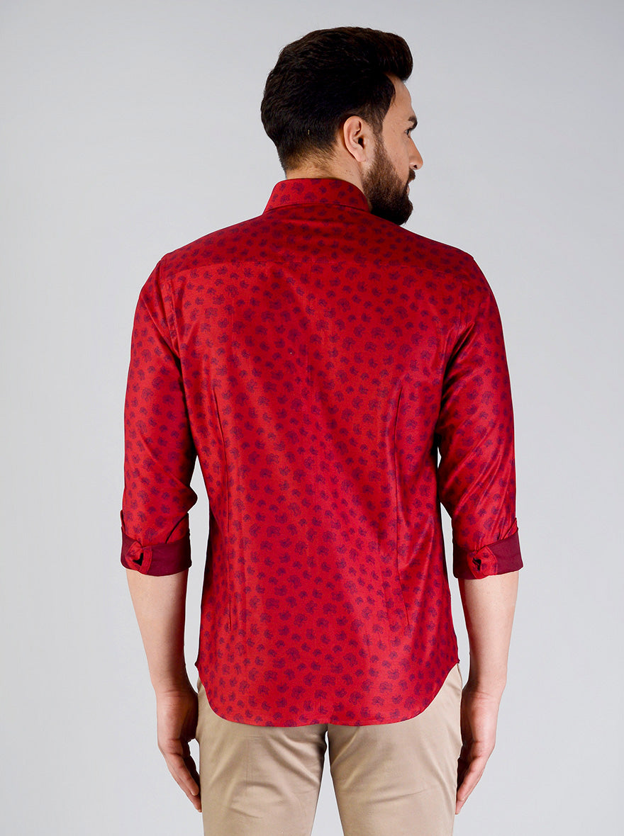 Red & Blue Printed Slim Fit Evening Wear Shirt | Metal