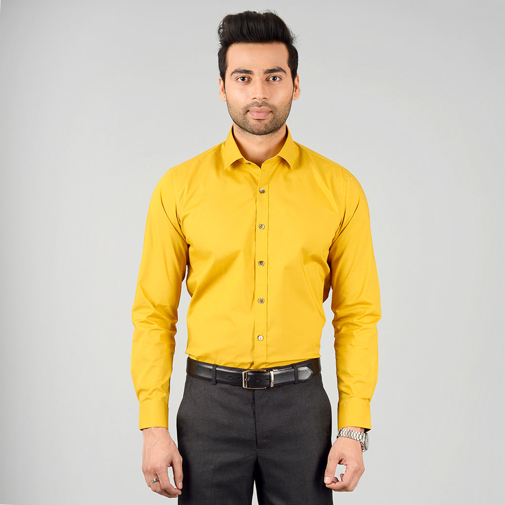 Golden Yellow Solid Slim Fit Party Wear Shirt | Wyre