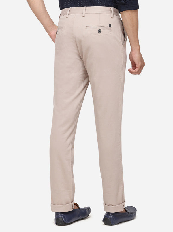 Beige Solid Slim Fit Casual Trouser | JadeBlue