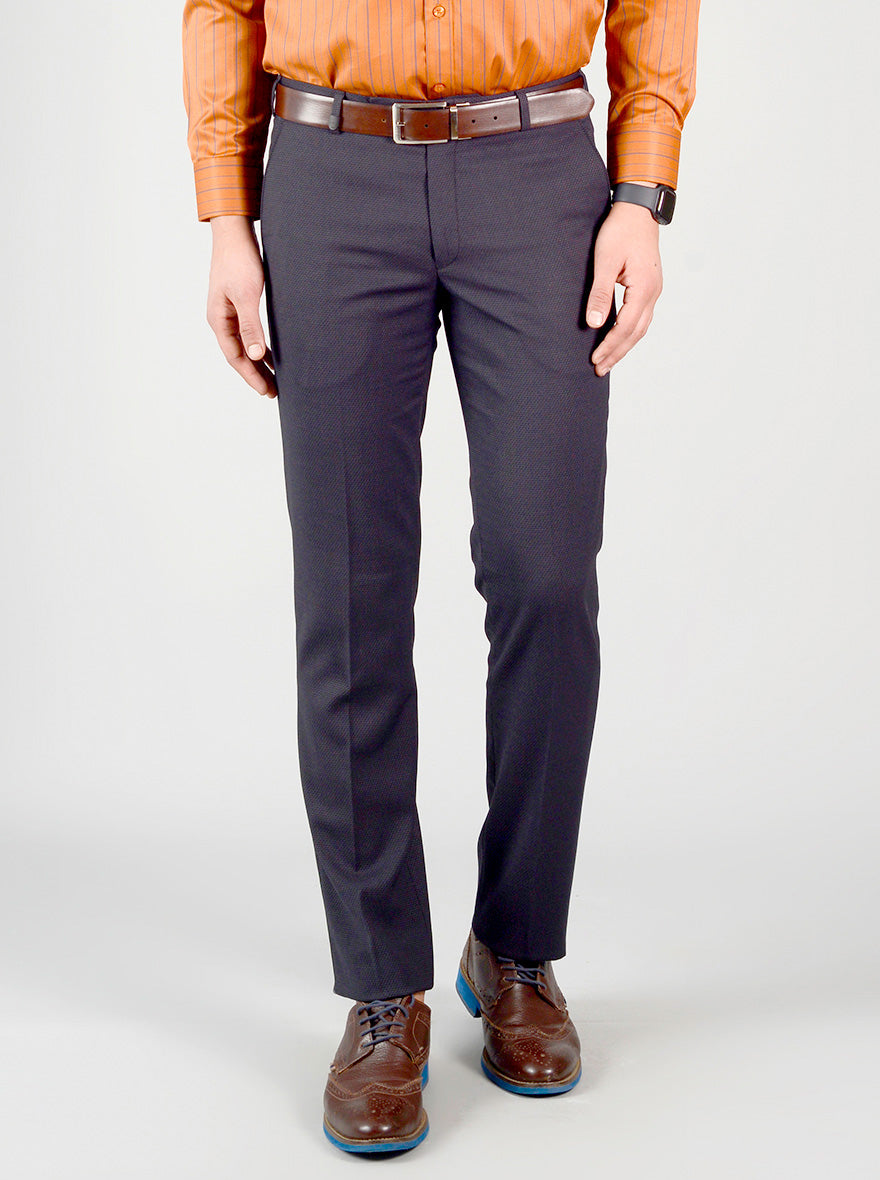 Dark Grey Self Design Slim Fit Formal Trouser | JB Studio