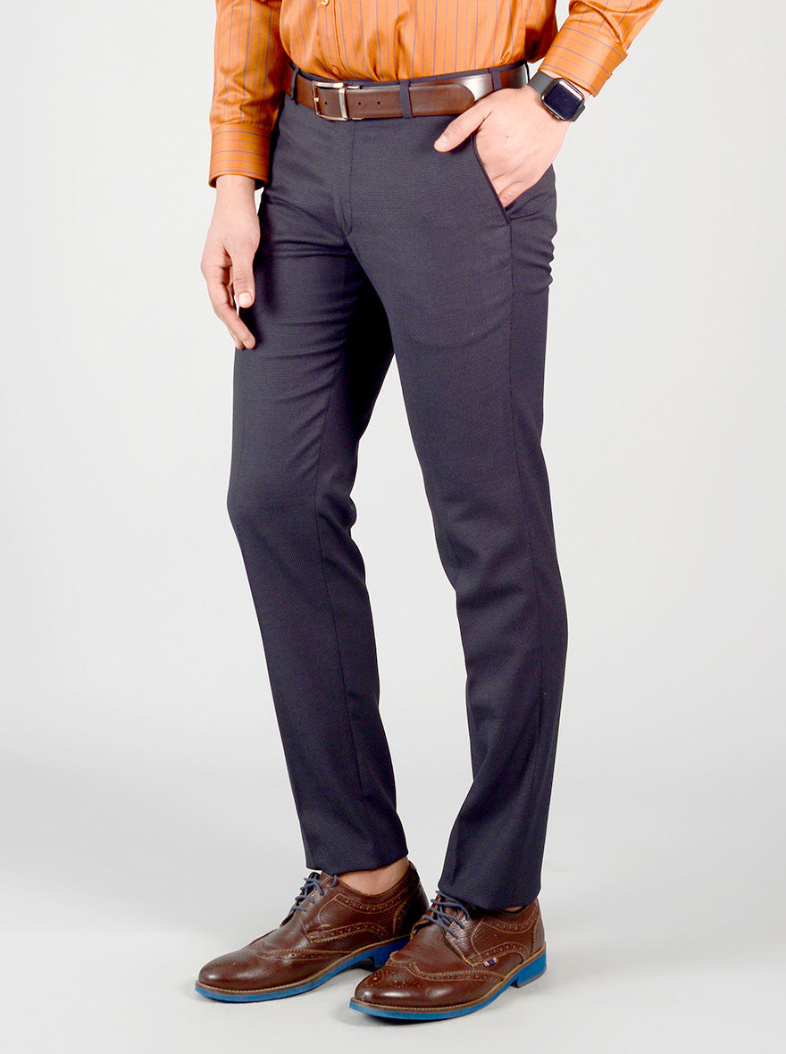 Dark Grey Self Design Slim Fit Formal Trouser | JB Studio