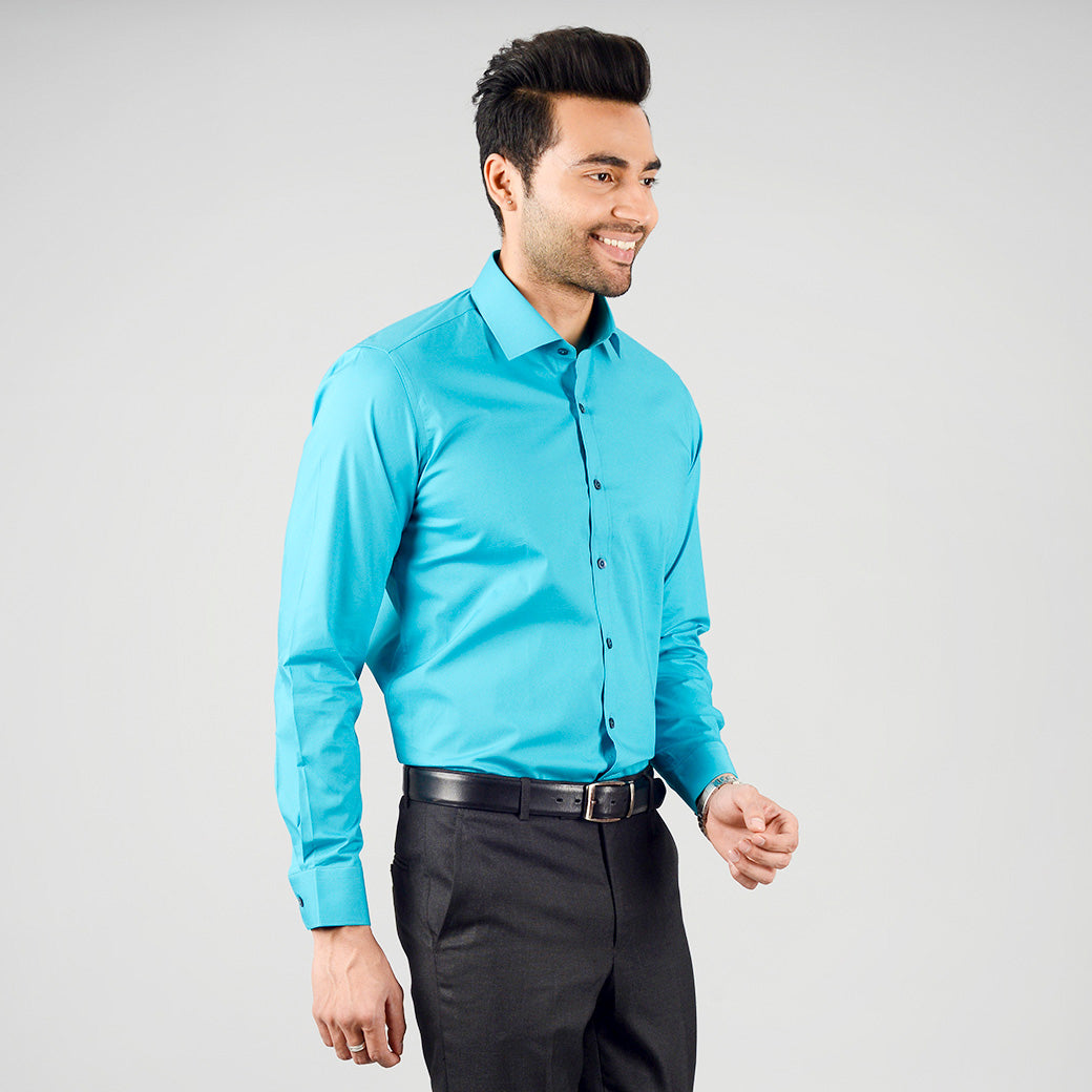 Olympic Blue Solid Slim Fit Party Wear Shirt | Wyre