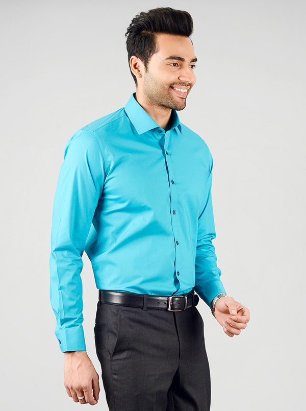 Olympic Blue Solid Slim Fit Party Wear Shirt | Wyre