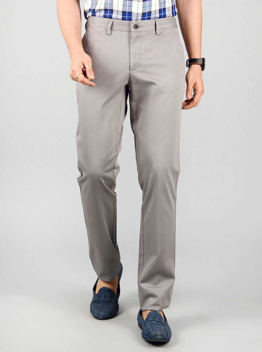 Stone Grey Solid Slim Fit Casual Trouser | JB Sport