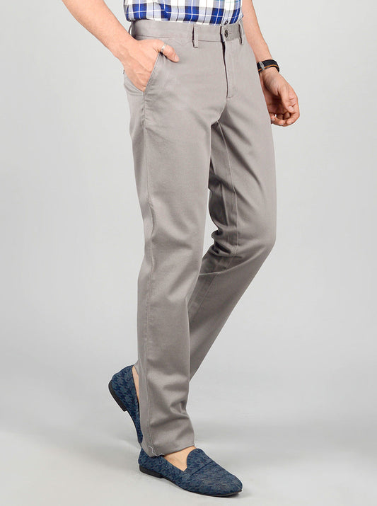 Stone Grey Solid Slim Fit Casual Trouser | JB Sport