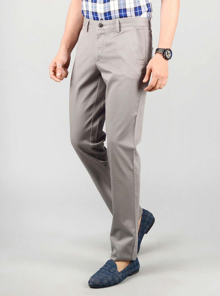 Stone Grey Solid Slim Fit Casual Trouser | JB Sport