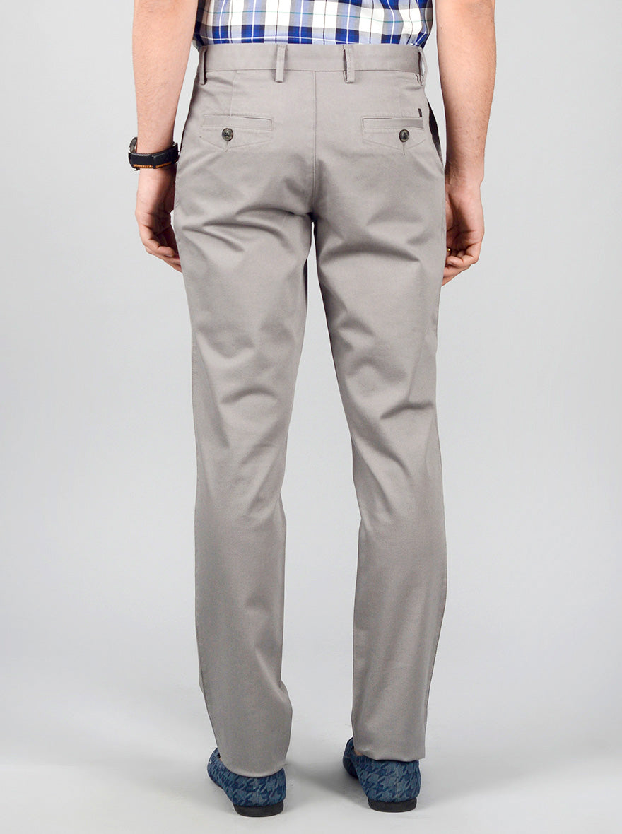 Stone Grey Solid Slim Fit Casual Trouser | JB Sport