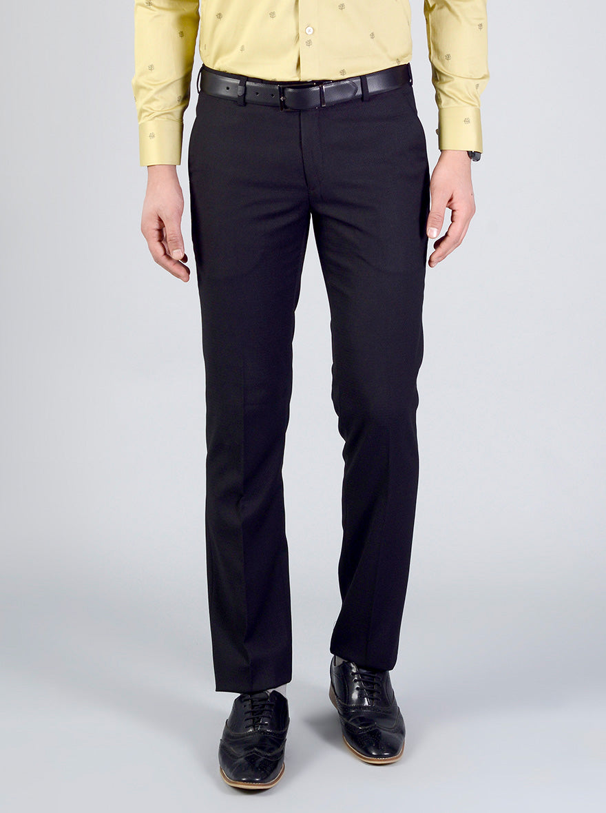 Black Self Textured Slim Fit Formal Trouser | JB Studio