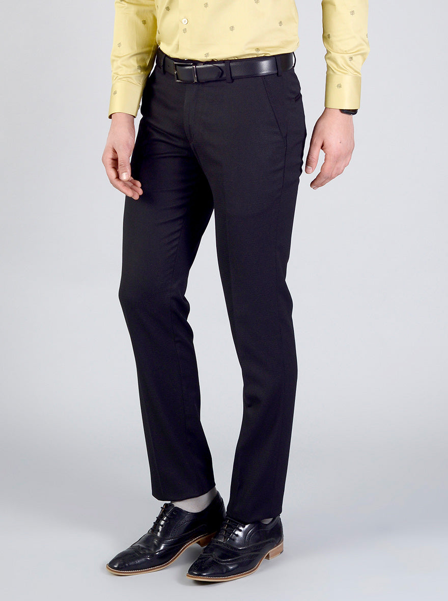 Black Self Textured Slim Fit Formal Trouser | JB Studio