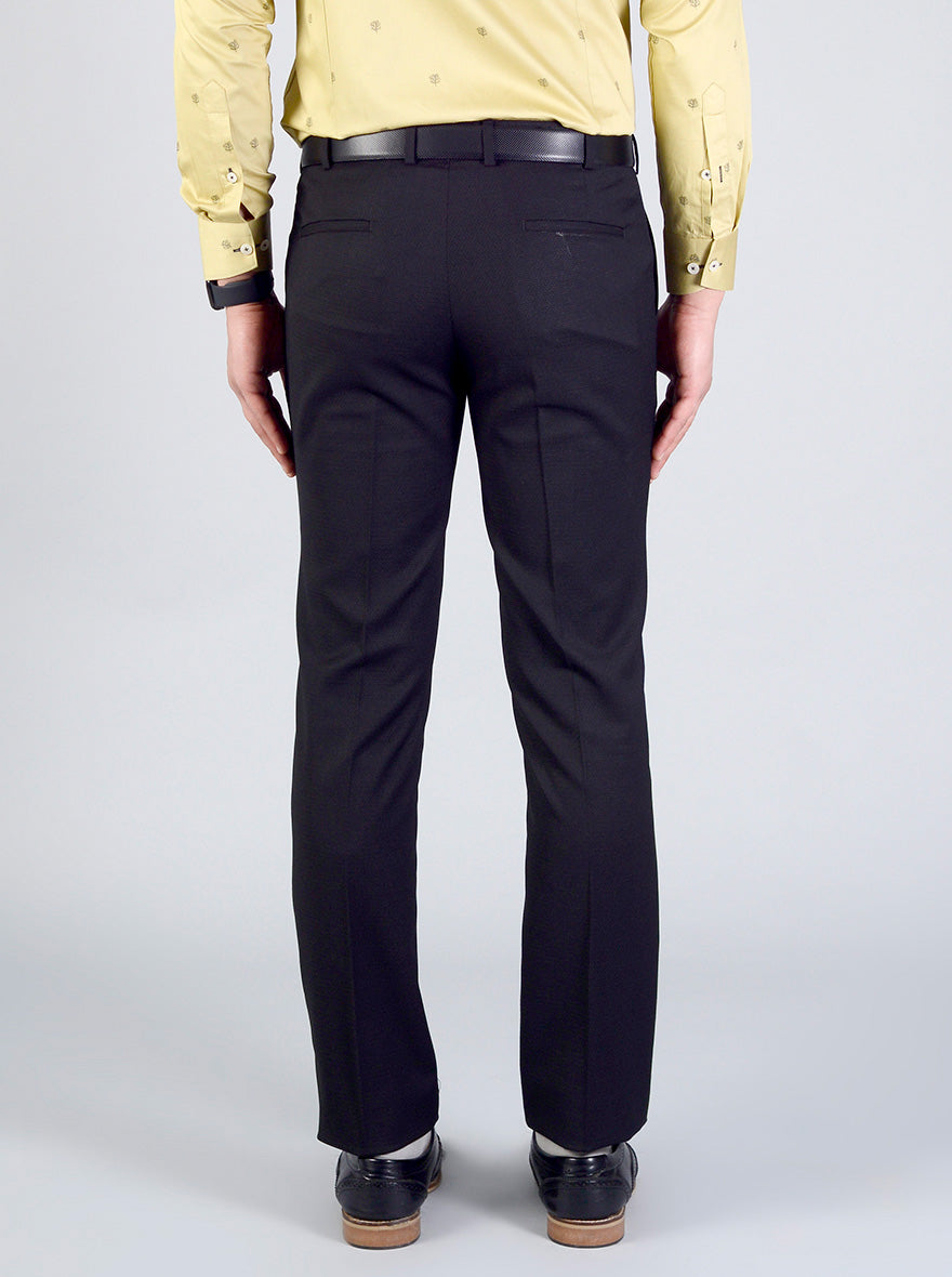 Black Self Textured Slim Fit Formal Trouser | JB Studio