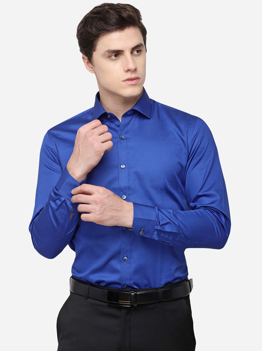 Royal Blue Solid Slim Fit Party Wear Shirt | Wyre