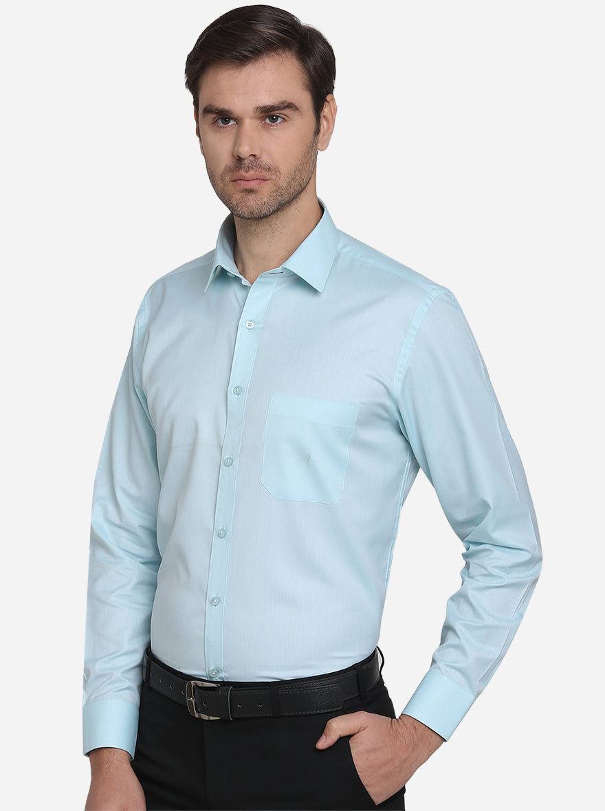 Aqua Blue Dobby Regular Fit Formal Shirt  | Greenfibre