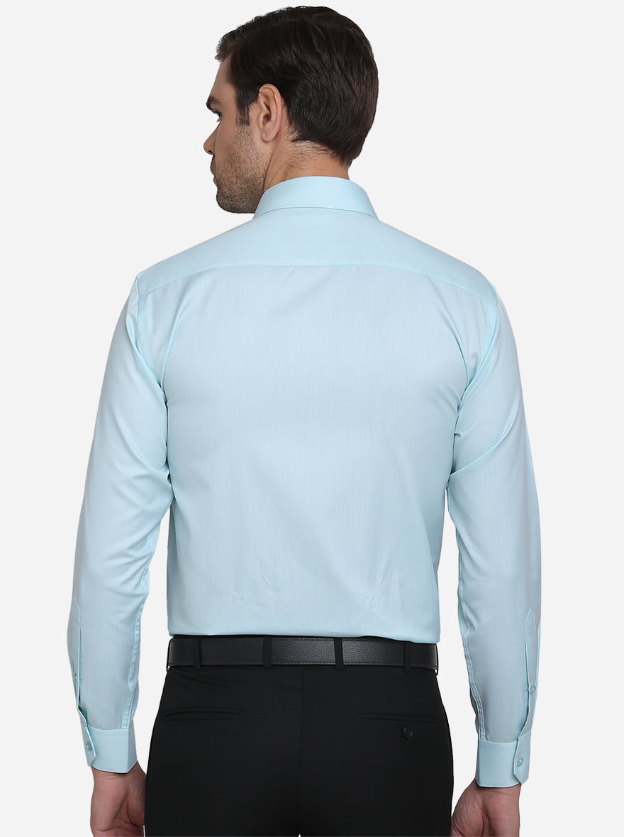 Aqua Blue Dobby Regular Fit Formal Shirt  | Greenfibre