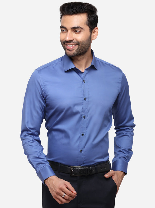 Dark Blue Solid Slim Fit Party Wear Shirt | Wyre