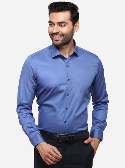 Dark Blue Solid Slim Fit Party Wear Shirt | Wyre