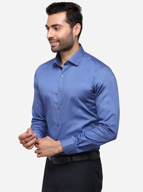 Dark Blue Solid Slim Fit Party Wear Shirt | Wyre
