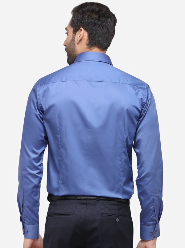 Dark Blue Solid Slim Fit Party Wear Shirt | Wyre