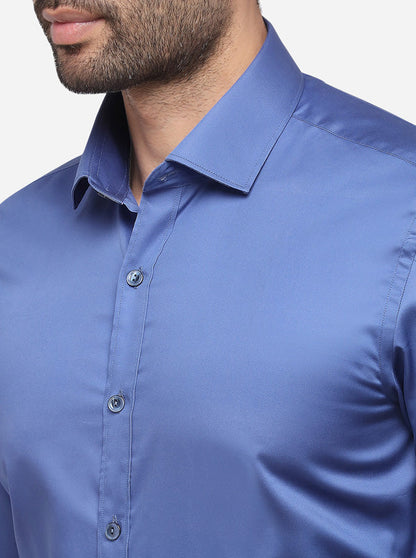 Dark Blue Solid Slim Fit Party Wear Shirt | Wyre