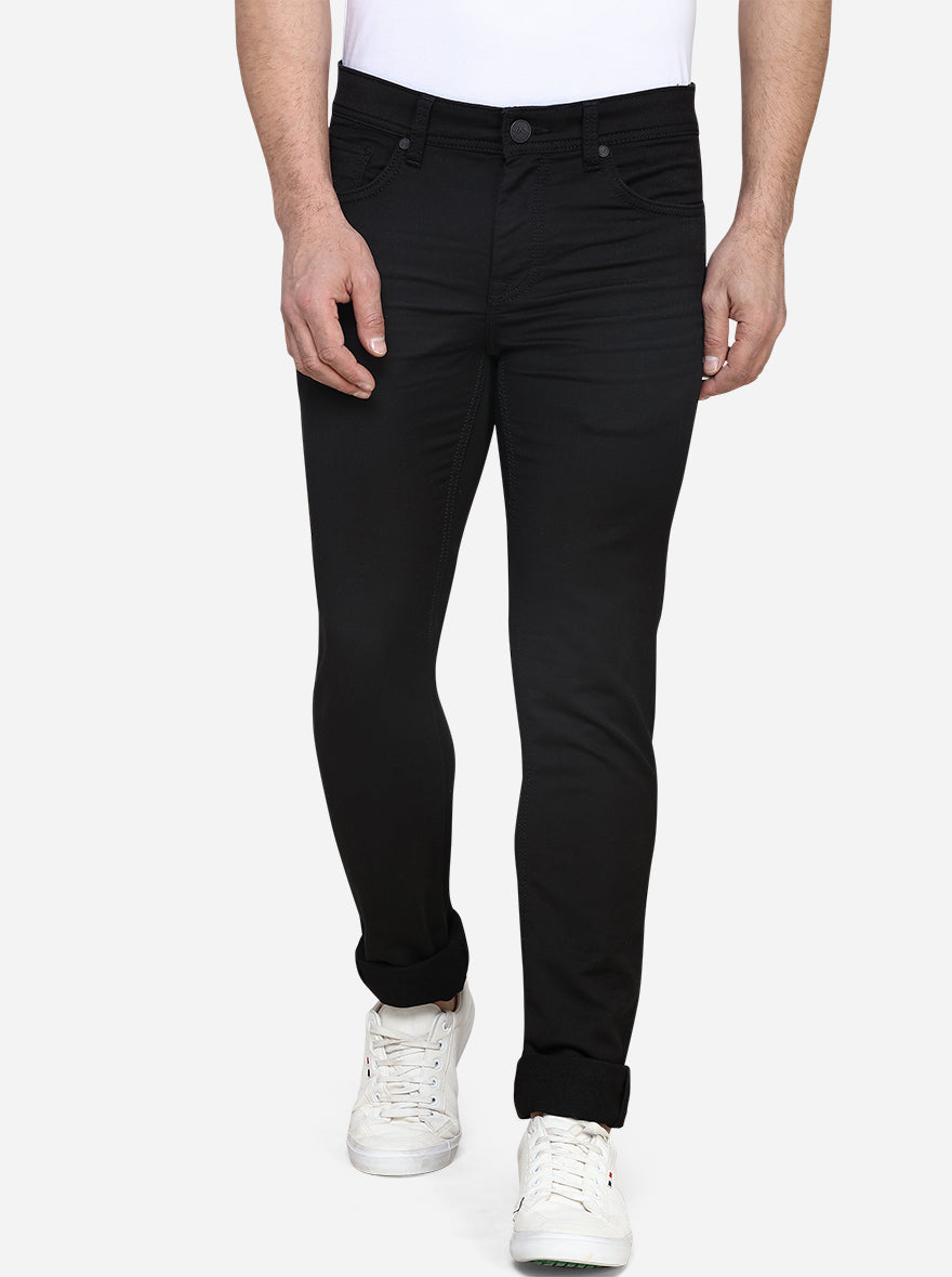 Jet Black Solid Slim Fit Jeans | JadeBlue Sport